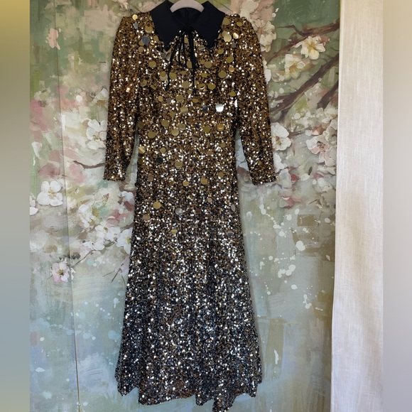 $650•Badgley Mischka•Gold & Silver Sequin Ombre Collared Dress•NEW! - Picture 10 of 17